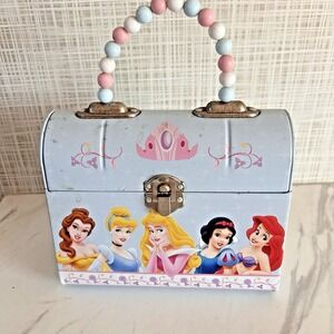 Disney Princess Small Tin Purse Handbag Lunchbox Blue Belle Aurora Ariel 6x7 BxZ